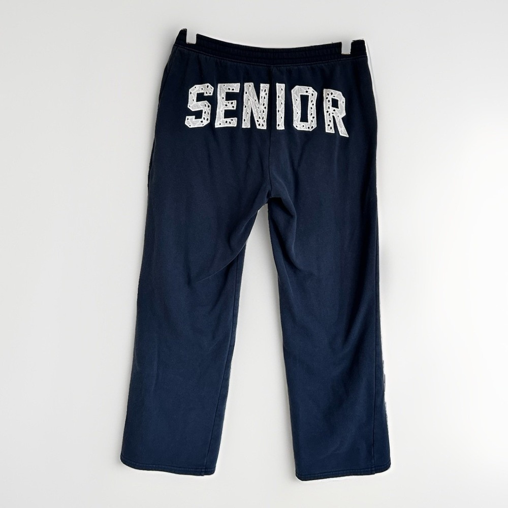 Hollister Navy Blue & White "Senior" Eyelet Appliqué Spell-out Bum Sweatpants S